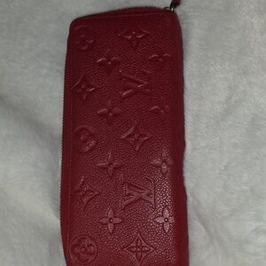 Louis Vuitton Embossed Red Leather Zip Wallet